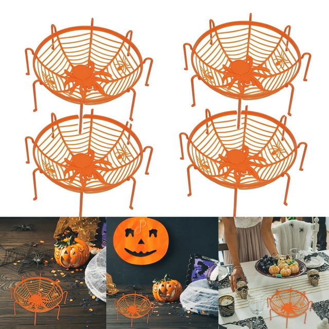 Projectretro 4 Pcs Large Halloween Spider  Plastic Baskets Bowls
