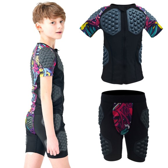 Projectretro Youth Baseball Shirt&Shorts Protector Padded Compression Shirt Softball Football Lacrosse Rib Heart Sternum Guard