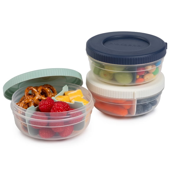 Prokeeper+ Plastic 3 Portion Snack Stack Food Storage Container, Ideal Use for Workday Meals and Travel