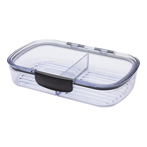 Prokeeper + Deli Storage Set: Air-Tight Silicone Sealed Containers w Grooved Bottom, Dry Erase Lid, BPA-Free, Stackable, Keeps Meats & Cheeses Longer, PKS-710C Split Deli 1.6L