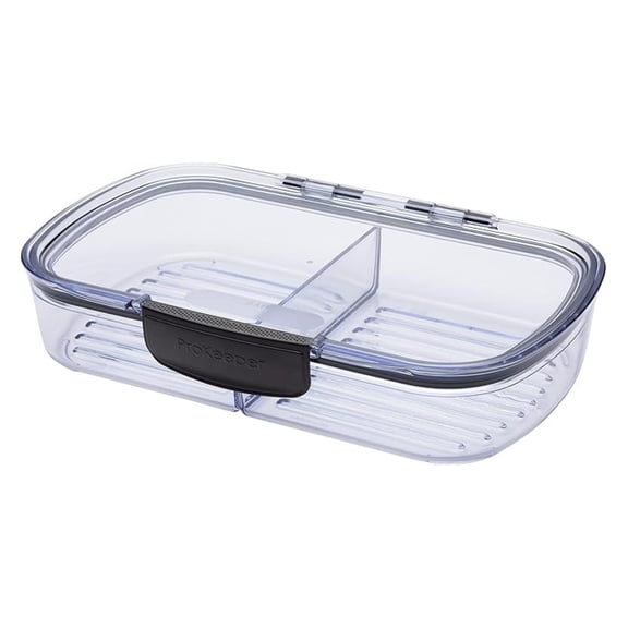Prokeeper + Deli Storage Set: Air-Tight Silicone Sealed Containers w Grooved Bottom, Dry Erase Lid, BPA-Free, Stackable, Keeps Meats & Cheeses Longer, PKS-710C Split Deli 1.6L