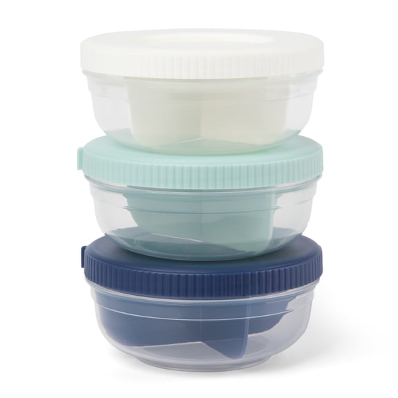 Prokeeper+ Plastic 3 Portion Snack Stack Food Storage Container, Ideal Use for Workday Meals and Travel