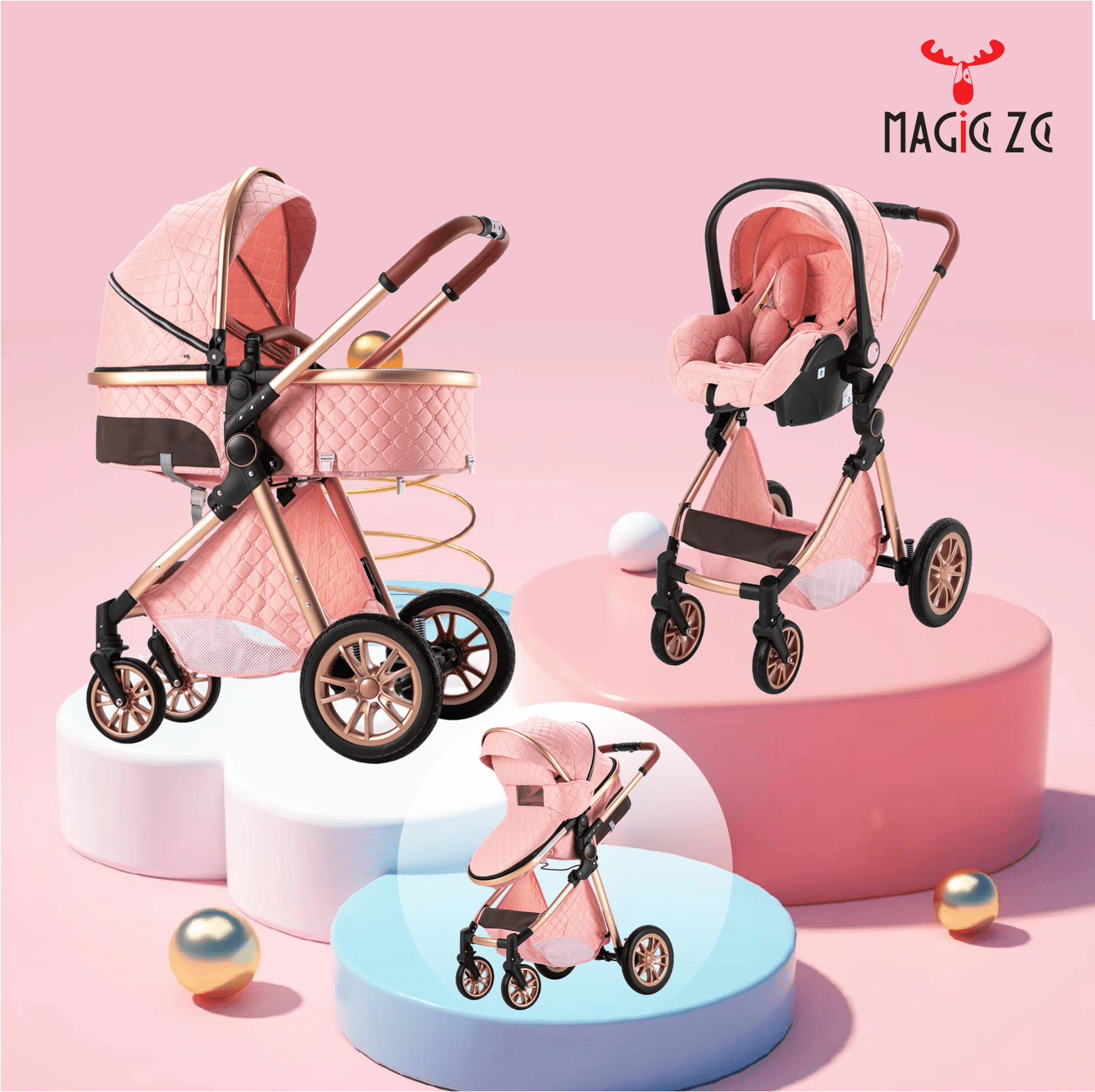 Prokoke Baby Stroller 3in1 Infant Travel System,Foldable lightweight