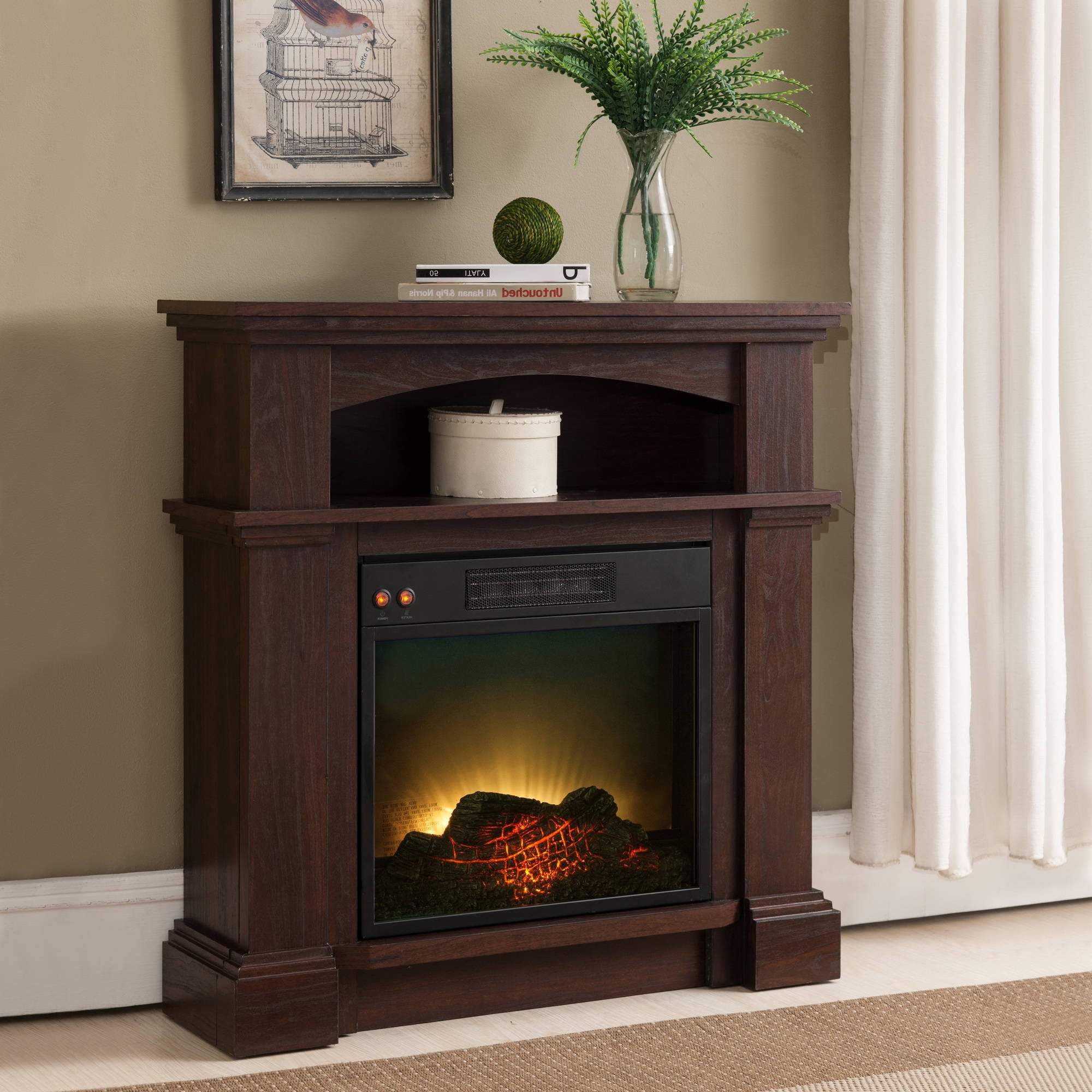 Prokonian Electric Fireplace with 31 inch Mantel, Mahogany - Walmart.com