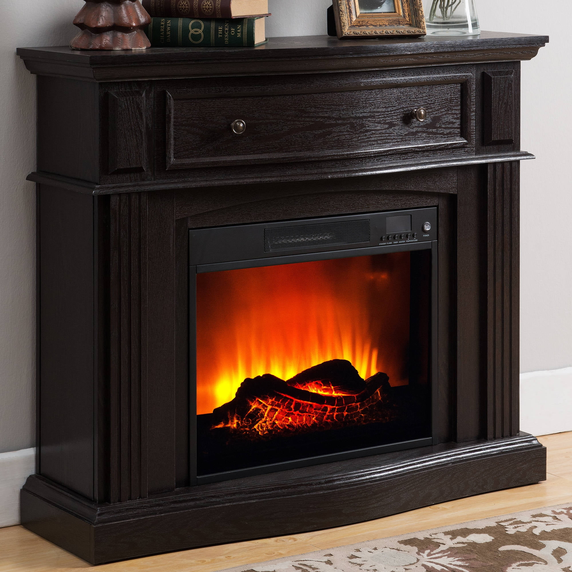 Prokonian Electric Fireplace with 44" Mantle with Storage, Espresso
