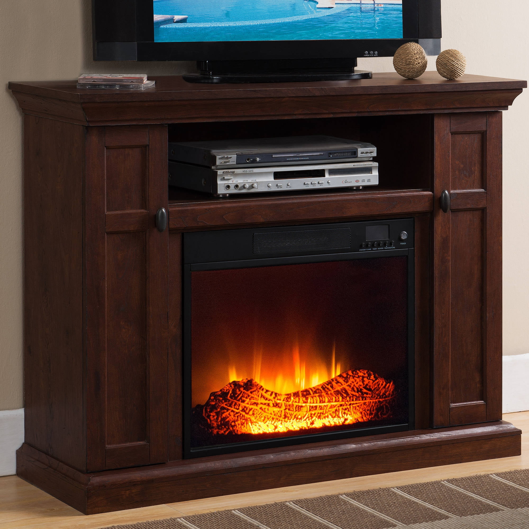 Prokonian Electric Fireplace with 46 Mantle with Storage WQ001, Cherry -  Walmart.com