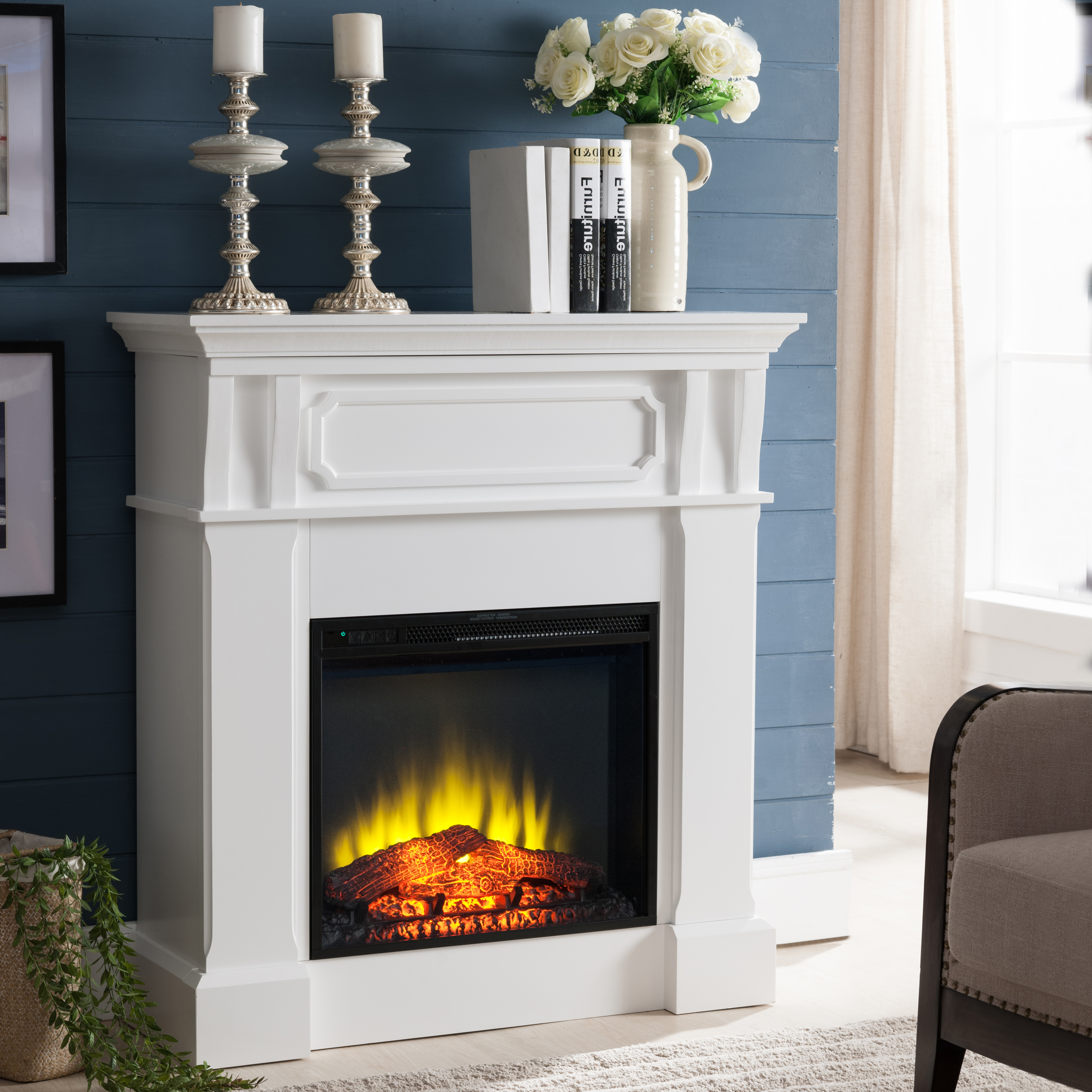 Prokonian Free stand Electric Fireplace with 40" Mantel, White - image 1 of 5