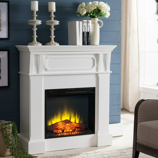 Prokonian Free stand Electric Fireplace with 40" Mantel, White