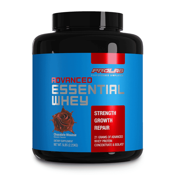 Prolab Nutrition Advanced Essential Whey Protein Powder – Chocolate Mousse, 5lb Tub, 21g Protein, 5g BCAAs, 1g Sugar