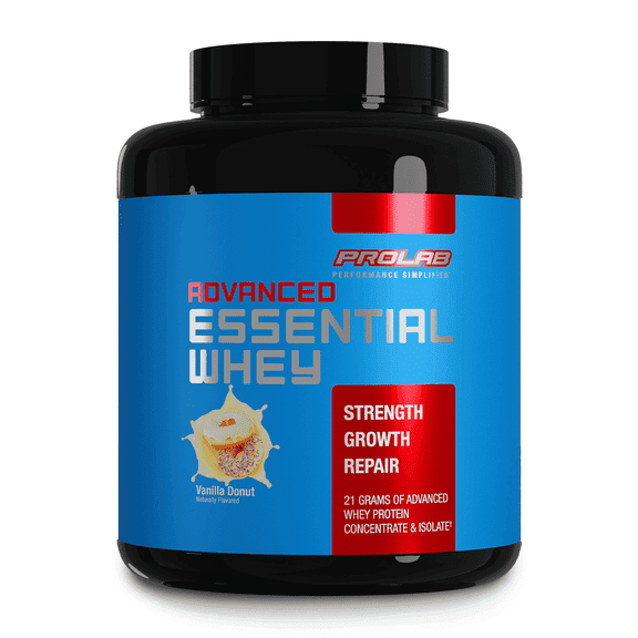 Prolab Nutrition Advanced Essential Whey Protein Powder Vanilla Donut, 5lb Tub, 21g Protein, 5g BCAAs, 1g Sugar