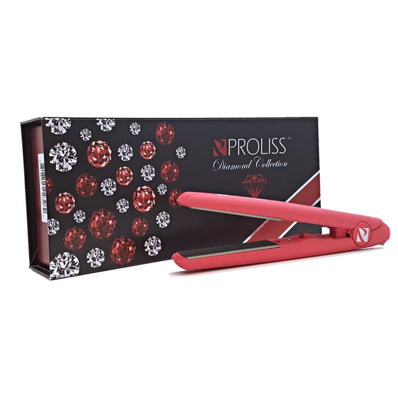 Proliss Diamond Tourmaline 3/4" Plates Mini Travel Hair Straightener Flat Iron - Use For Travel or On Your Shorter Strands and Roots To Quickly Smooth The Hair (Red)