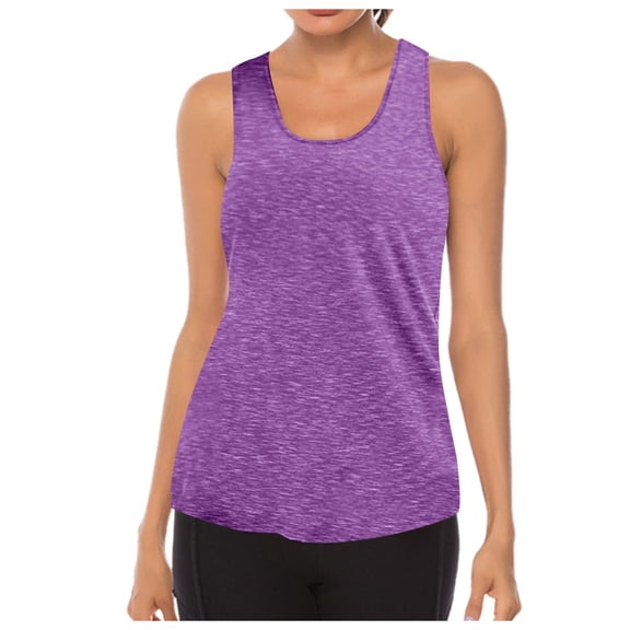 Prolriy Athletic Gym Workout Tops for Women Backless Workout O-Neck Yoga Sleeveless Women's Tops Tank Breathable Women's Blouse Tank Top for Women, Womens Tops Purple M