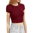 thumbnail image 1 of Prolriy Athletic Gym Workout Tops for Women Shoulder Length Short Sleeved T Shirt Slimming Effect Paired with A Base High Waisted Sexy Short Exposed Navel Top Shirts for Women, Womens Tops Red1 L, 1 of 6