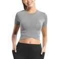 thumbnail image 1 of Prolriy Athletic Gym Workout Tops for Women, Women's Sports Slim Crop Yoga Clothes Running Sports Short Sleeve T Shirt Shirts for Women, Womens Tops Grey S, 1 of 6
