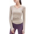 thumbnail image 1 of Prolriy Athletic Gym Workout Tops for Women, Women's Spring New Yoga Top V Neck Nude Fitness Top with Chest Pads Shirts for Women, Womens Tops Coffee M, 1 of 5