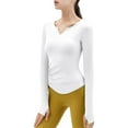 thumbnail image 1 of Prolriy Athletic Gym Workout Tops for Women, Women's Spring New Yoga Top V Neck Nude Fitness Top with Chest Pads Shirts for Women, Womens Tops White M, 1 of 3