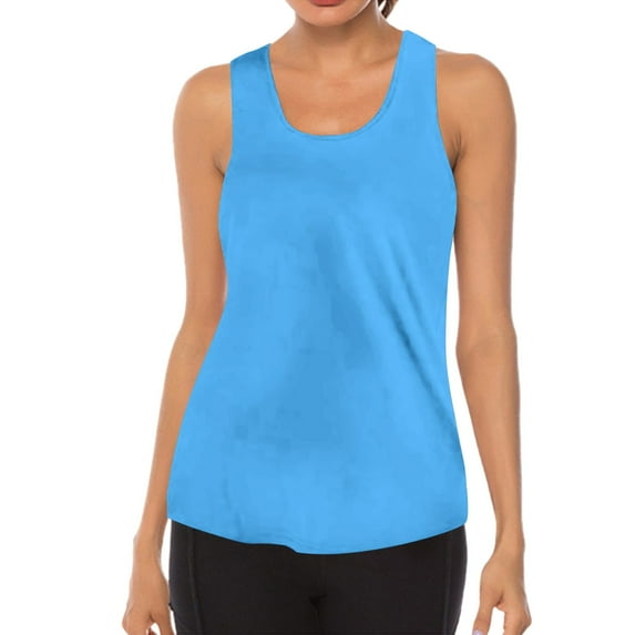 Prolriy Athletic Gym Workout Tops for Women, Womens Workout O Neck Sleeveless Breathable Backless Tank Yoga Tops Shirt Tank Top for Women Blue M
