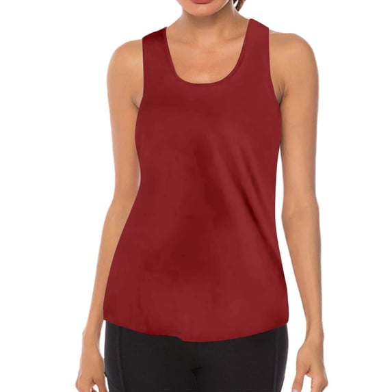 Prolriy Athletic Gym Workout Tops for Women, Womens Workout O Neck Sleeveless Breathable Backless Tank Yoga Tops Shirt Tank Top for Women Red S