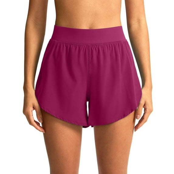 Prolriy Athletic Running Shorts for Women, Women's Mid Waisted Running Shorts Side Split Sports Shorts Lightweight Gym Shorts with Liner Gym Shorts Women, Womens Shorts Casual Wine S