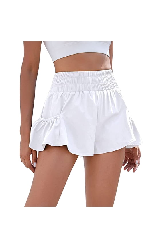 Athletic Running Shorts for Women, Women's Solid Color High Waist Shorts Sports Running Shorts Workout Gym Flowing Shorts with Pockets Gym Shorts Women, Womens Shorts Casual White M