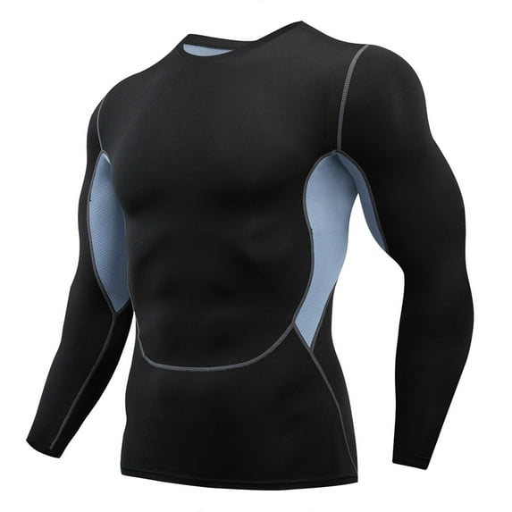 Prolriy Athletic Workout Shirts for Men, Mens Fitness Long Sleeve Running Sports T Shirt Men Muscle Athletic Gym Compression Clothes Compression Shirt Men, Mens Shirts Grey XXXL