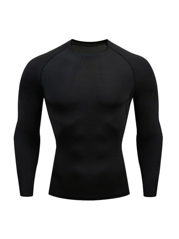 Athletic Workout Shirts for Men, Mens Fitness Long Sleeve Running Sports T Shirt Men Thermal Muscle Athletic Gym Compression Clothes Compression Shirt Men, Mens Shirts Black M