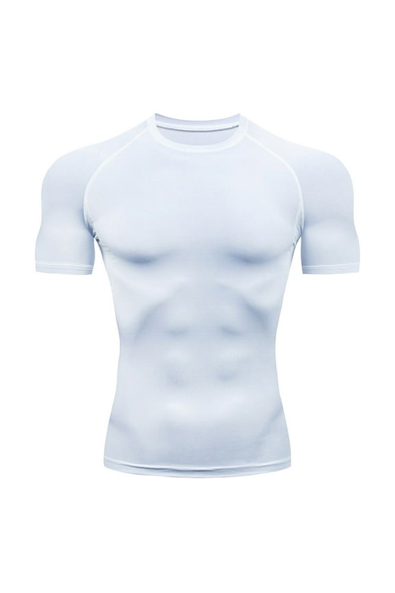 Athletic Workout Shirts for Men, Mens Summer Leisure Sports T Shirt Fashion Lapel 3D Gradient Short Sleeved Round Neck T Shirt Men Compression Shirt Men, Mens Shirts White M