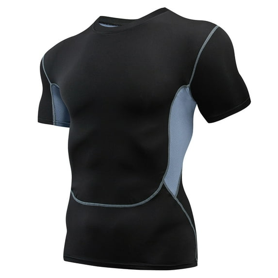 Prolriy Athletic Workout Shirts for Men, Mens Summer Leisure Sports T Shirt Fashion Lapel 3D Gradient Short Sleeved Round Neck T Shirt Men Compression Shirt Men, Mens Shirts Dark Gray XXXL