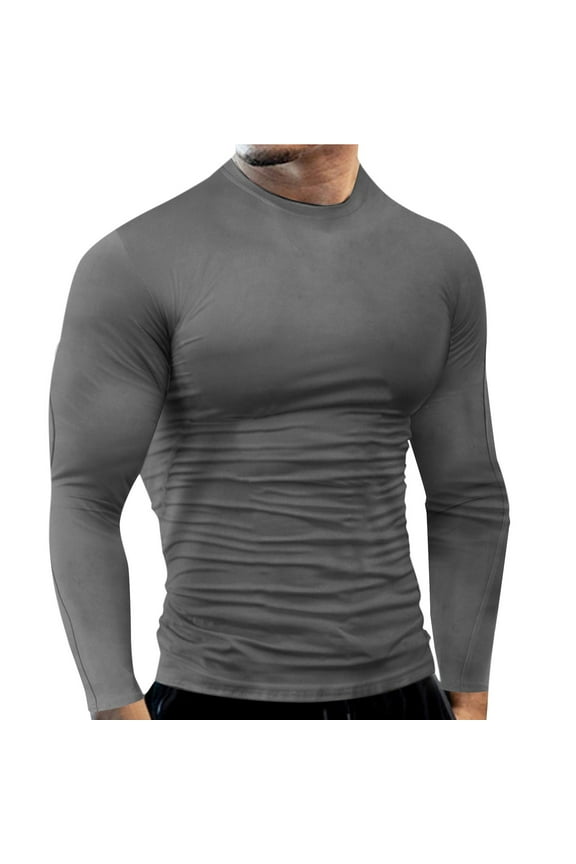 Athletic Workout Shirts for Men Spring and Summer Fitness Sports Quick Frying Long Sleeve T Shirt Solid Color Tight Elastic Bottoming Top Compression Shirt Men, Mens Shirts XXXL