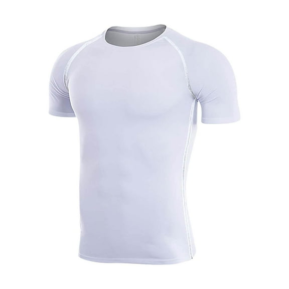Prolriy Athletic Workout Shirts for Men Spring and Summer Solid Color Quick Drying Breathable Tights Sweat Basketball Training Sports Wear Fitness Top Compression Shirt Men, Mens Shirts White XL