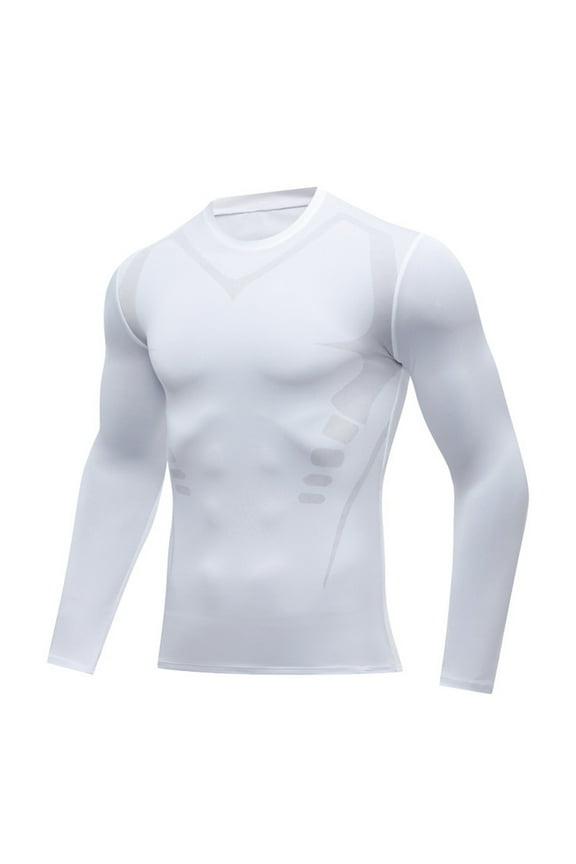 Athletic Workout Shirts for Men Compression Shirt Men Long Sleeve Base Layer Athletic Undershirt Gear Workout T Shirt Mens Shirts White XL