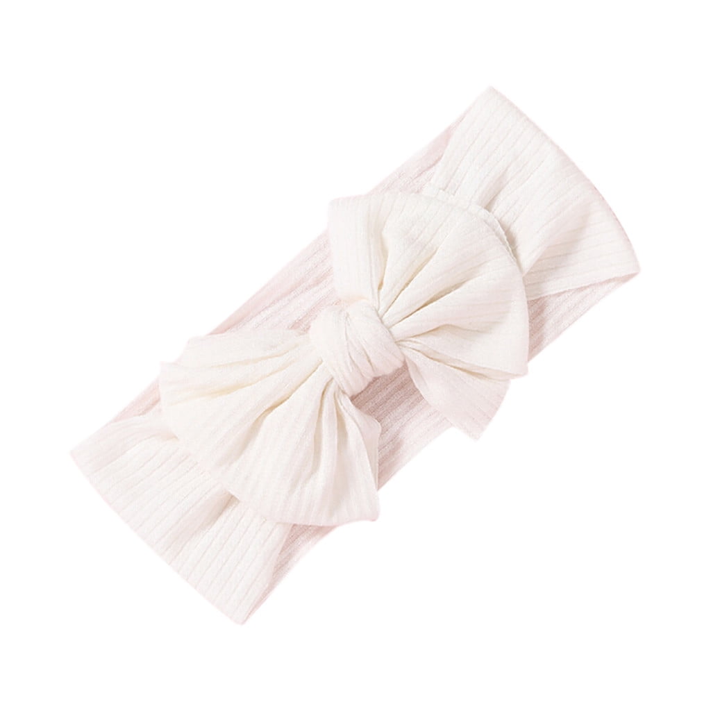 CanB Super Stretchy Nylon Baby Headbands - Newborn Infant Toddler Hairbands With Bows, Soft Adjustable, White