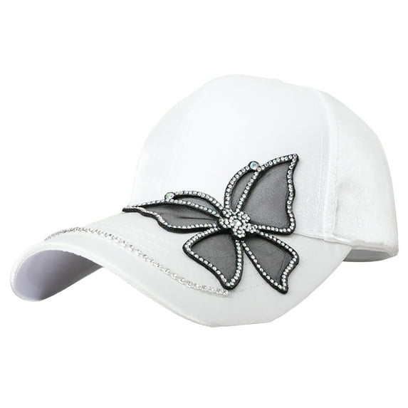 Prolriy Baseball Cap Hats for Women Spring and Summer New Baseball Cap Women's Rhinestone Mercerized Cotton Butterfly Sunshade Hat Outdoor Casual Hat Trucker Hat White