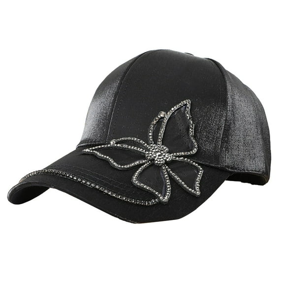 Prolriy Baseball Cap Hats for Women Spring and Summer New Baseball Cap Women's Rhinestone Mercerized Cotton Butterfly Sunshade Hat Outdoor Casual Hat Trucker Hat Black