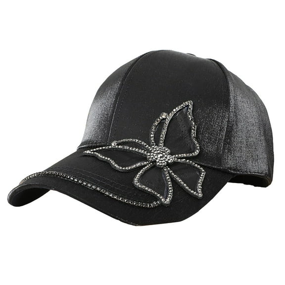 Prolriy Baseball Cap Hats for Women Spring and Summer New Baseball Cap Women's Rhinestone Mercerized Cotton Butterfly Sunshade Hat Outdoor Casual Hat Trucker Hat Black