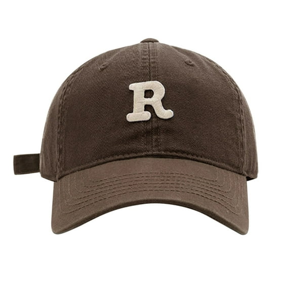 Prolriy Baseball Cap Hats for Men Women Spring/Summer Big Headed Soft Top R Letter Solid Duck Tongue Hat Baseball Hat Trucker Hat Coffee