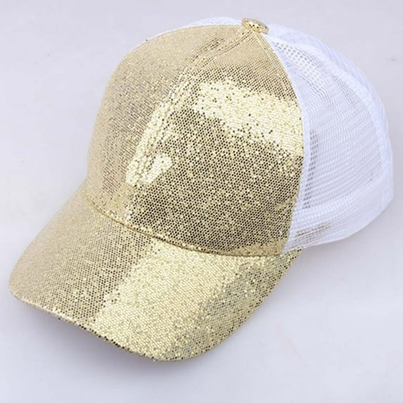 Prolriy Baseball Cap Snapback Cap Bun Women Sequins Caps Messy Hat Baseball Ponytail Girl Shiny Sun Baseball Caps Hats for Men Gold 58