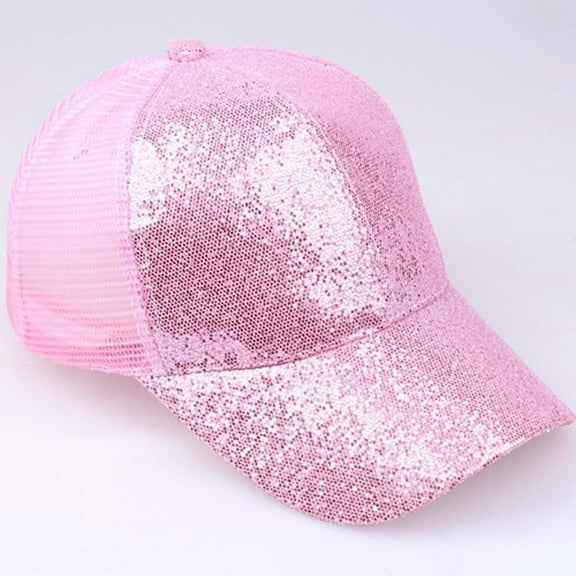 Prolriy Baseball Cap Snapback Cap Bun Women Sequins Caps Messy Hat Baseball Ponytail Girl Shiny Sun Baseball Caps Hats for Men Pink 58