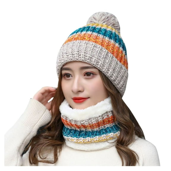 Prolriy Beanie for Women, Womens Flocking Warm Thermal Hat Knitting Earmuffs Cycling Winter Hat Scarf Baseball Caps Wool Beanie Winter Hats for Women Beige