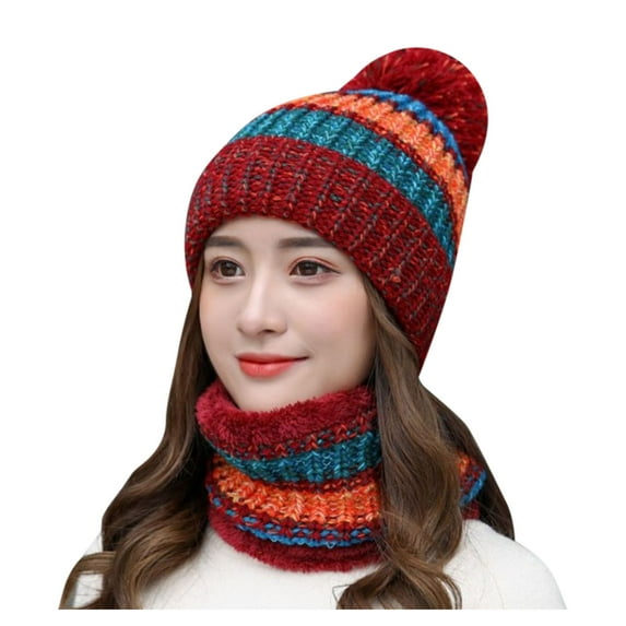 Prolriy Beanie for Women, Womens Flocking Warm Thermal Hat Knitting Earmuffs Cycling Winter Hat Scarf Baseball Caps Wool Beanie Winter Hats for Women Red