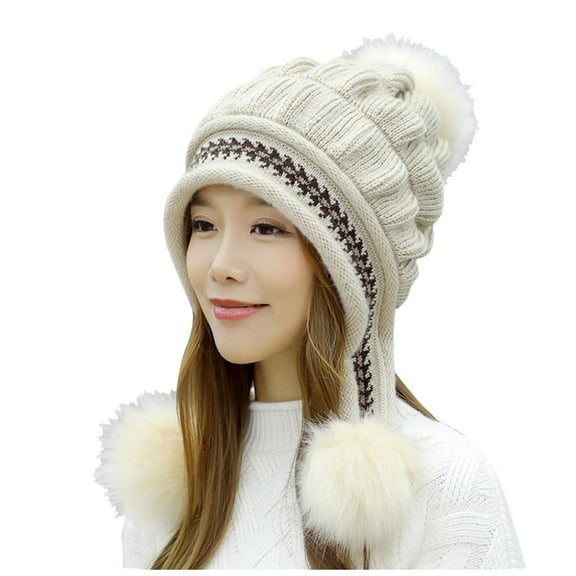 Prolriy Beanie for Women Hat Fashion Wool Hats Women Keep Winter with Hair Hemming Knitted Warm Baseball Caps Wool Beanie Winter Hats for Women Beige