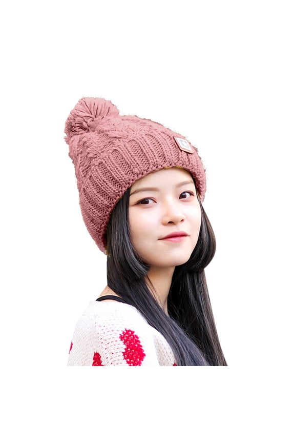 Beanie for Women Outdoor Woolen Kat Ear All- Knitted Plush Warm Cute Hat Cycling Baseball Caps Wool Beanie Winter Hats for Women Pink