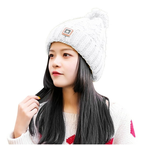 Prolriy Beanie for Women Outdoor Woolen Kat Ear All- Knitted Plush Warm Cute Hat Cycling Baseball Caps Wool Beanie Winter Hats for Women White