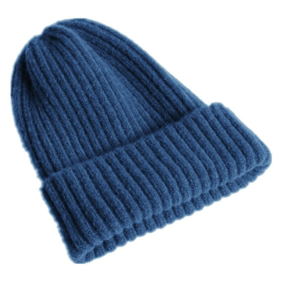 Prolriy Beanies Hats Men Autumn/Winter Imitation Rolled Hem Solid Color All Get Knitted Hat Men's and Women's Flanged Cold Hat Winter Hats for Women Blue