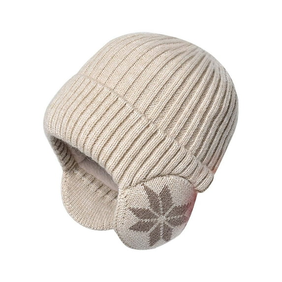 Prolriy Beanies Hats Men Men and Women Outdoor Warm Hat in Winter Border Thickened Knitting Wool Hat Cold Proof Earmuff Cap Hats for Men Beige
