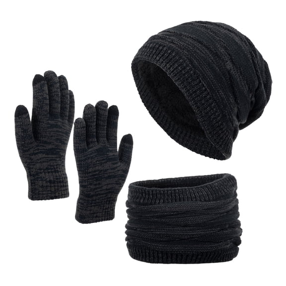 Prolriy Beanies Hats Men Neutral Women Men Autumn and Winter Solid Color Wool Hat Thickened Warm Ear Cold Knitted Hat Glove Scarf Three Set Wool Beanie Winter Hats for Women Navy