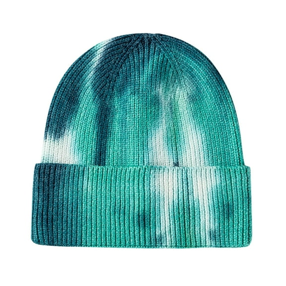 Prolriy Beanies Hats Men Tie-Dye Outdoor Woolen Knitted Printed Casual Hat Fashion Warm Unisex Hat Baseball Caps Wool Beanie Winter Hats for Women Green