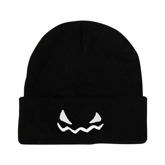 Prolriy Beanies Hats Men Unisex Knitted Hat Halloween Pumpkin Embroidery Funny Wool Pullover Hat Hats for Men Women Black