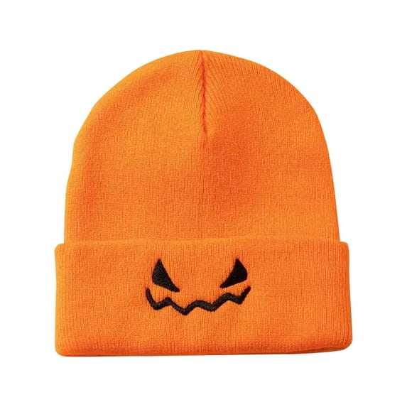 Prolriy Beanies Hats Men Unisex Knitted Hat Halloween Pumpkin Embroidery Funny Wool Pullover Hat Hats for Men Women Orange