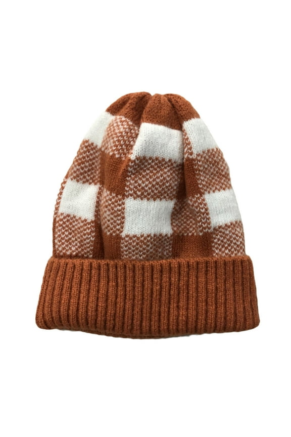 Beanies Hats Men Winter Brush Lined Soft Warm Knit Cap Ski Sock Cuff Cap Hats for Men Orange One Size